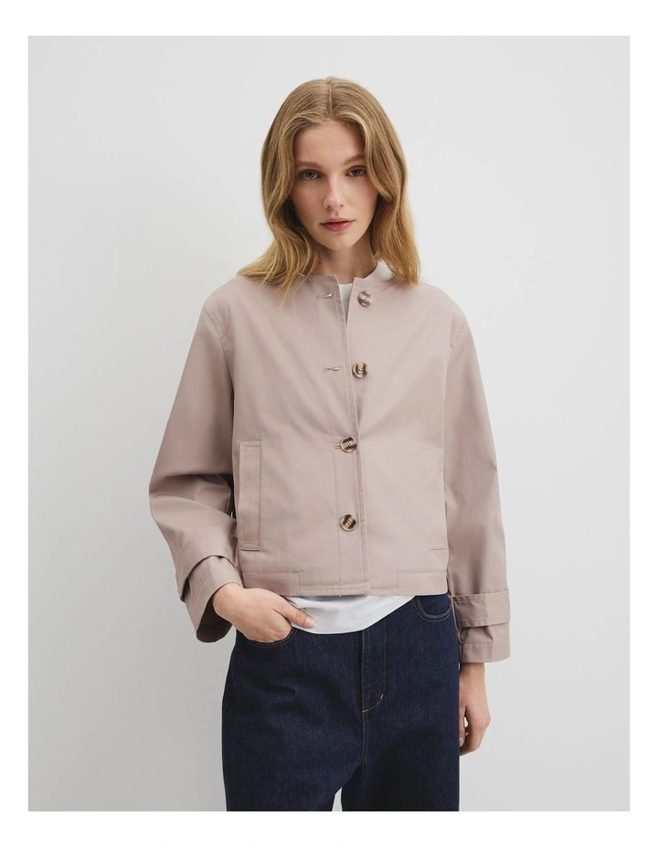 Short Crew Jacket in Taupe image 2
