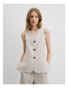 Organically Grown Linen A-line Tailored Vest in Sand