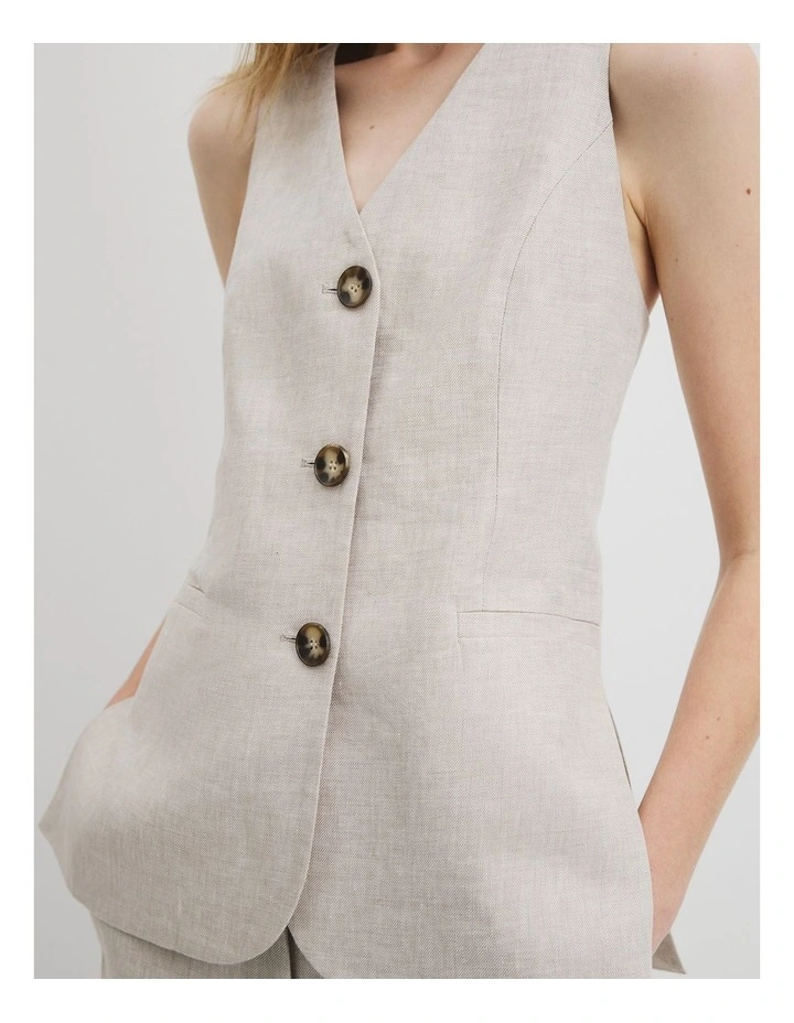 Organically Grown Linen A-line Tailored Vest in Sand image 3