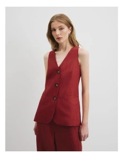 Organically Grown Linen A-line Tailored Vest in Brick