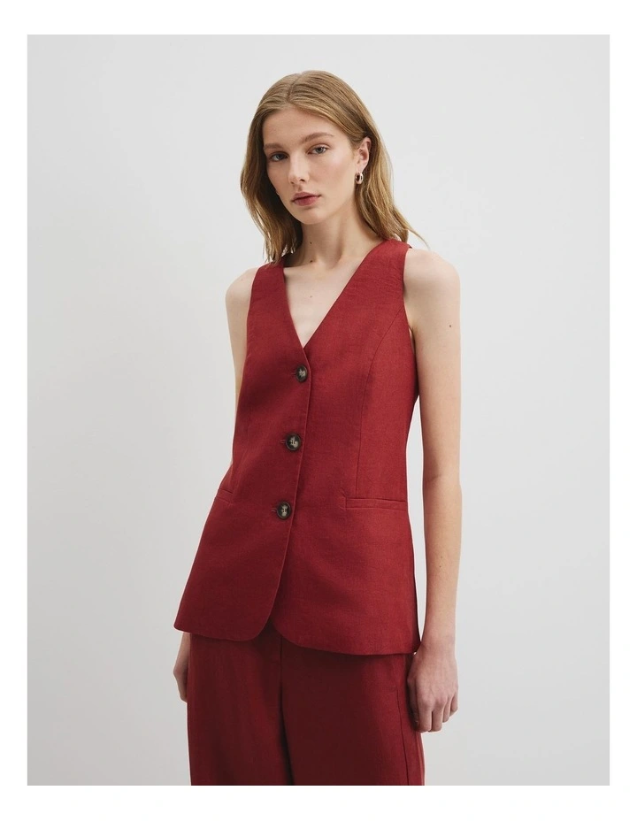 Organically Grown Linen A-line Tailored Vest in Brick image 1