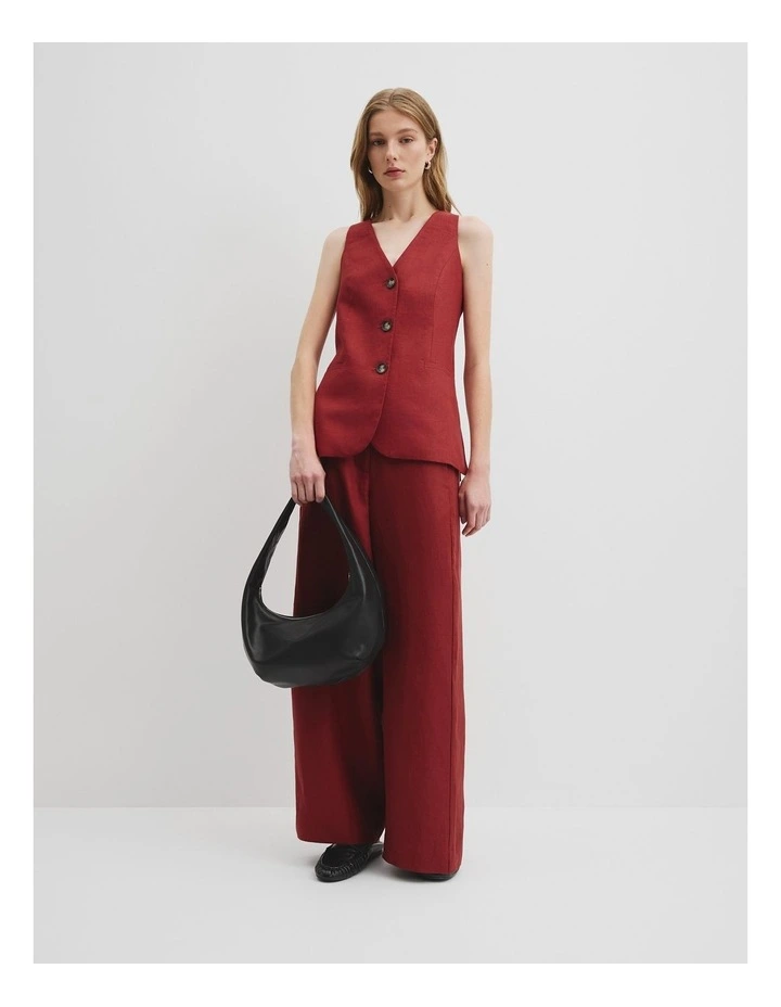 Organically Grown Linen A-line Tailored Vest in Brick image 3