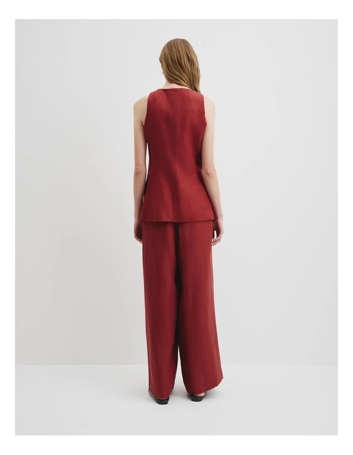 Organically Grown Linen A-line Tailored Vest in Brick image 4