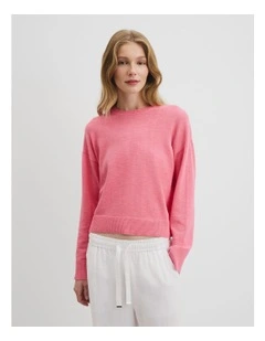 Organically Grown Cotton Linen Crew Neck Knit in Rouge Pink