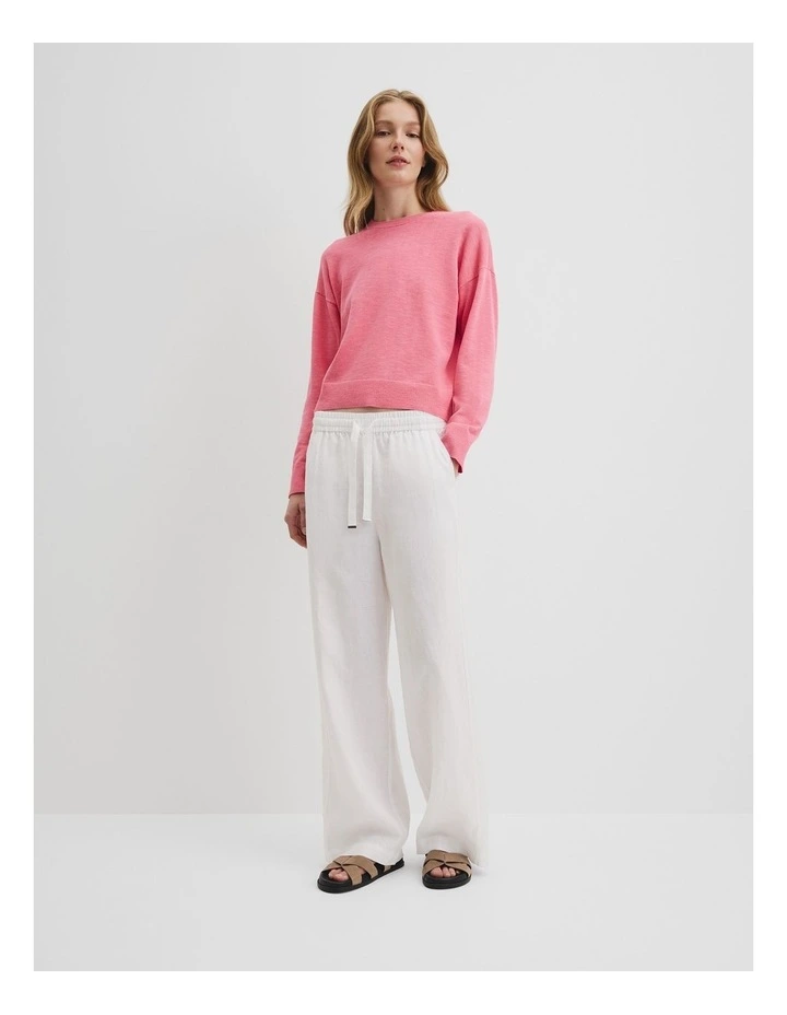 Organically Grown Cotton Linen Crew Neck Knit in Rouge Pink image 3