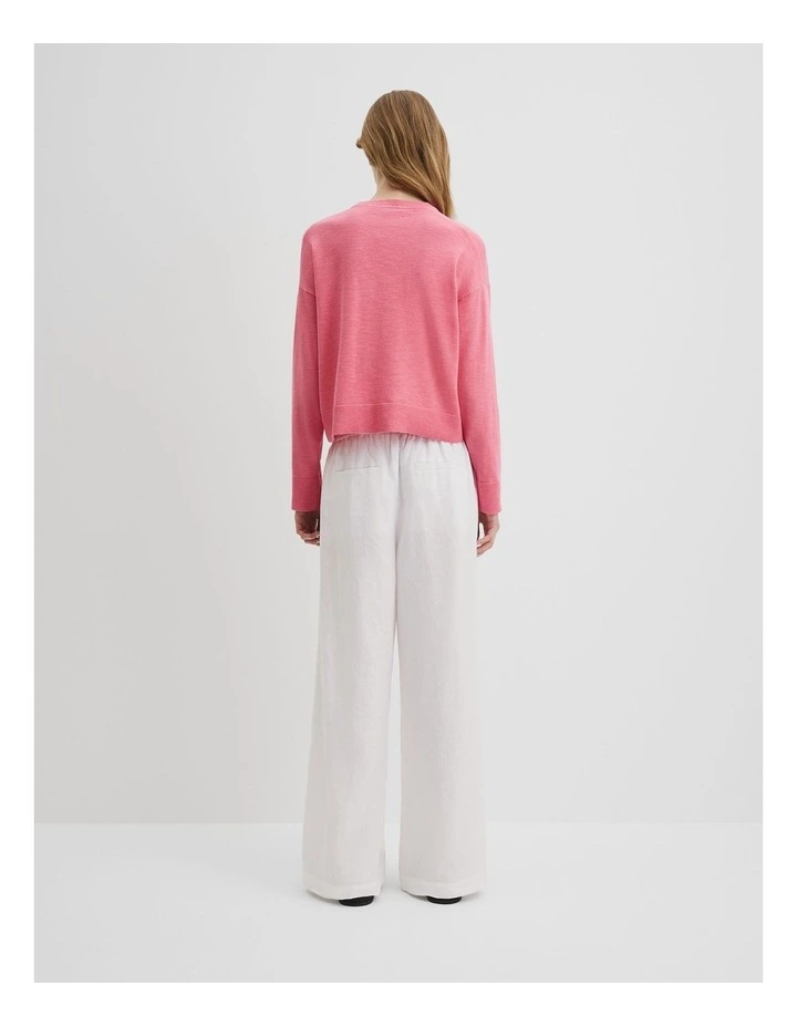 Organically Grown Cotton Linen Crew Neck Knit in Rouge Pink image 4