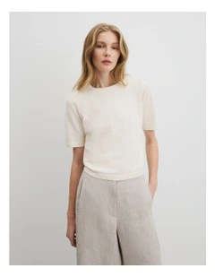 Organically Grown Cotton Linen Short Sleeve Knit T-shirt in Antique White