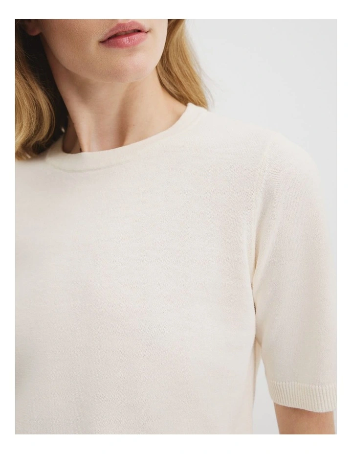 Organically Grown Cotton Linen Short Sleeve Knit T-shirt in Antique White image 2