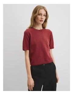 Organically Grown Cotton Linen Short Sleeve Knit T-shirt in Brick