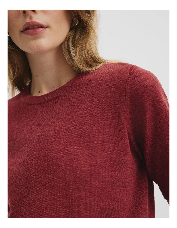 Organically Grown Cotton Linen Short Sleeve Knit T-shirt in Brick image 2