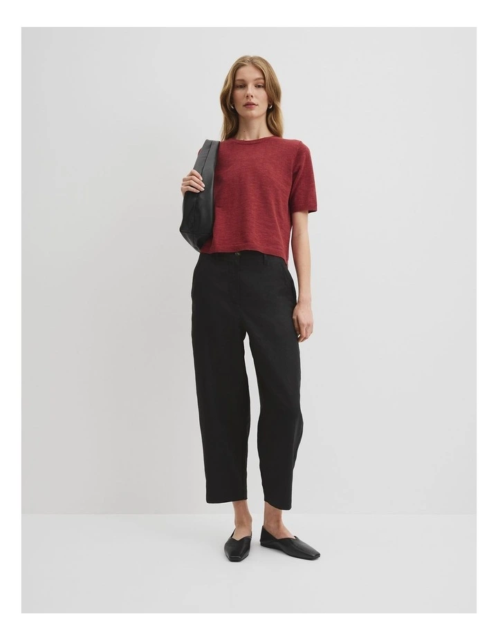 Organically Grown Cotton Linen Short Sleeve Knit T-shirt in Brick image 3