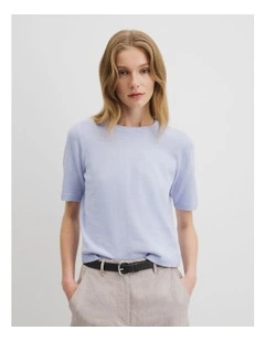 Organically Grown Cotton Linen Short Sleeve Knit T-shirt in Ice Blue