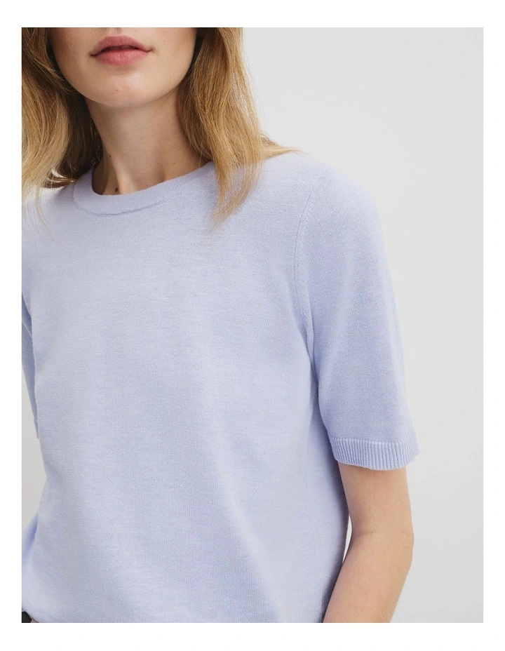 Organically Grown Cotton Linen Short Sleeve Knit T-shirt in Ice Blue image 2