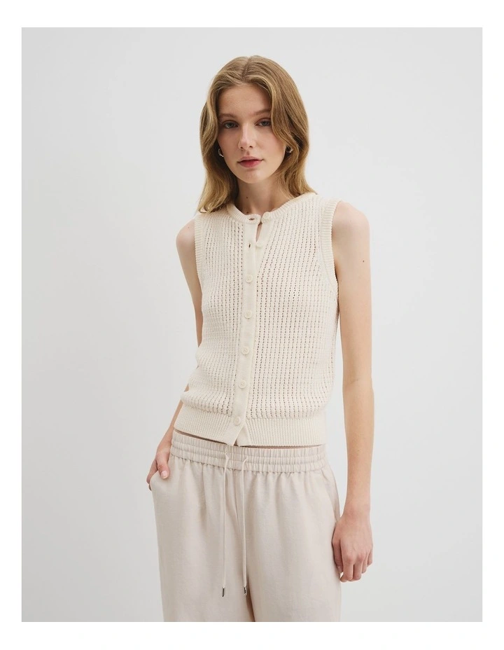 Pointelle Knit Tank in Antique White image 1