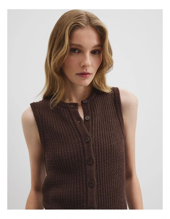 Pointelle Knit Tank in Cocoa image 2