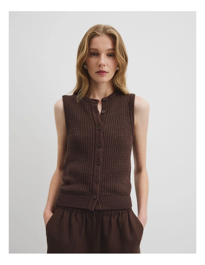 Pointelle Knit Tank in Cocoa image 3