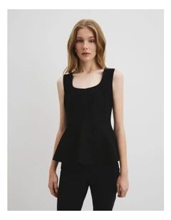 Compact Peplum Knit Tank in Black