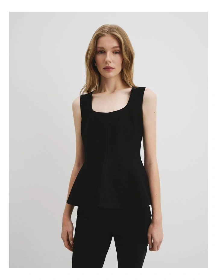 Compact Peplum Knit Tank in Black image 1
