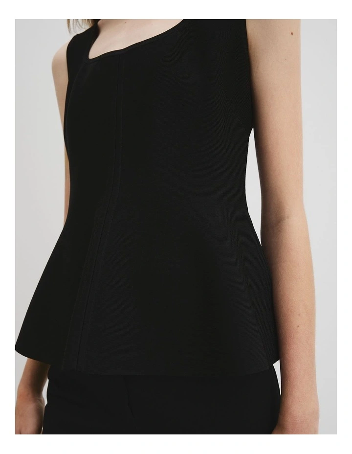 Compact Peplum Knit Tank in Black image 2