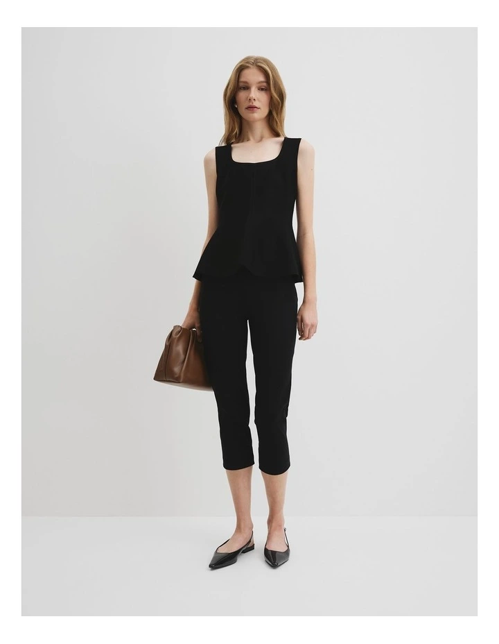 Compact Peplum Knit Tank in Black image 3
