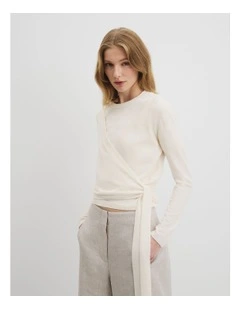 Long Sleeve Wrap Knit in Antique White