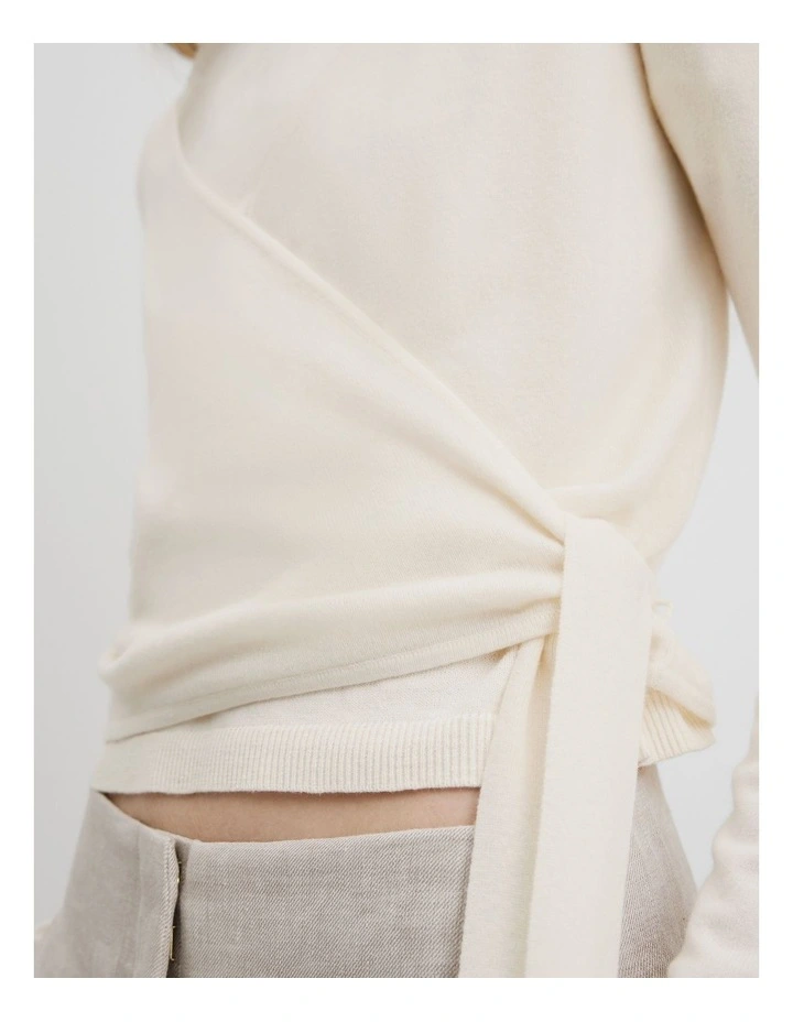 Long Sleeve Wrap Knit in Antique White image 2
