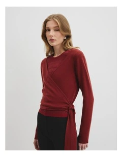 Long Sleeve Wrap Knit in Brick