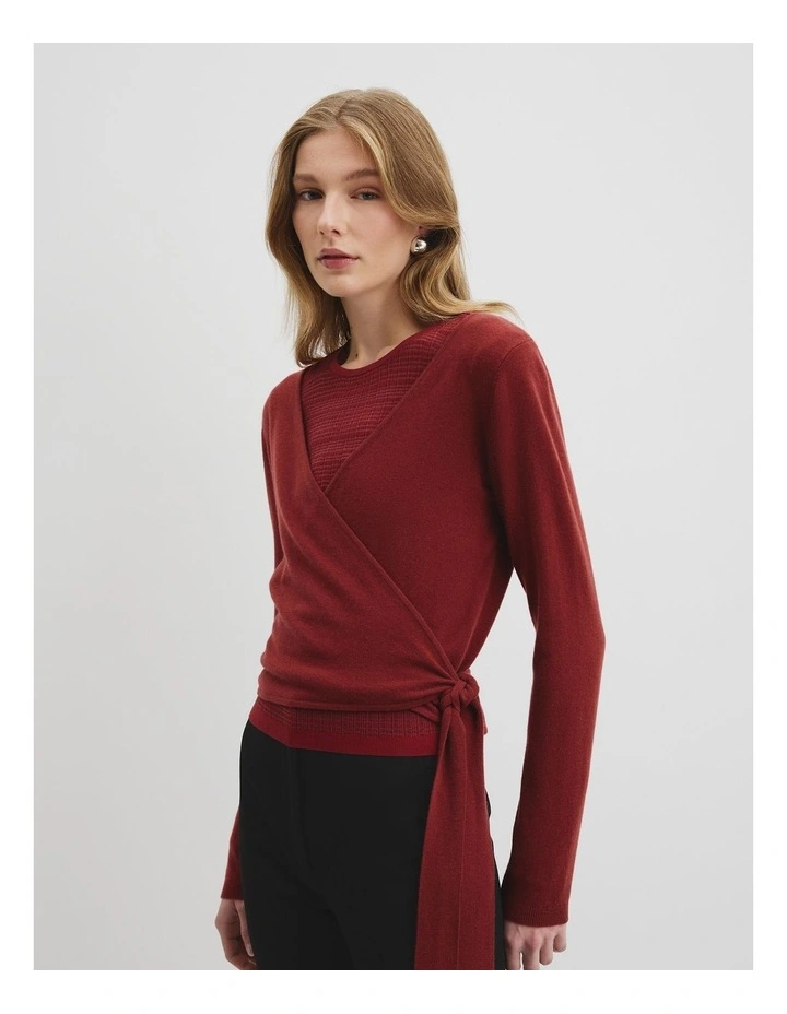 Long Sleeve Wrap Knit in Brick image 1