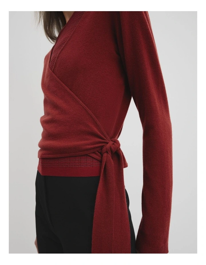 Long Sleeve Wrap Knit in Brick image 2