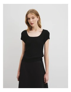 Lace Knit T-shirt in Black