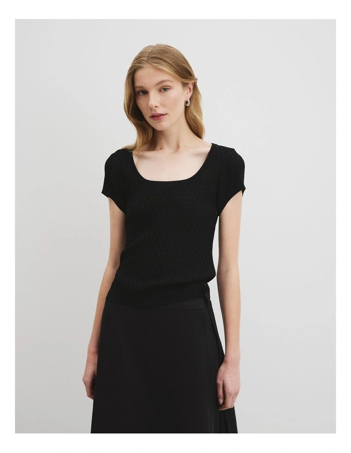 Lace Knit T-shirt in Black image 1