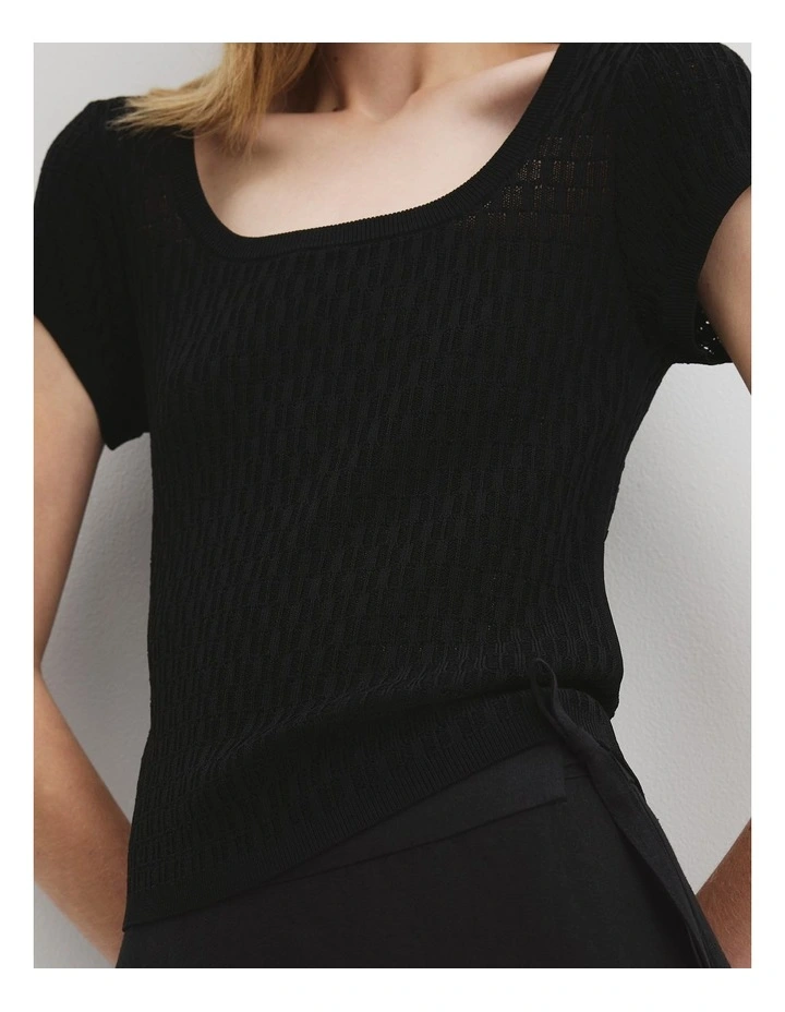 Lace Knit T-shirt in Black image 2