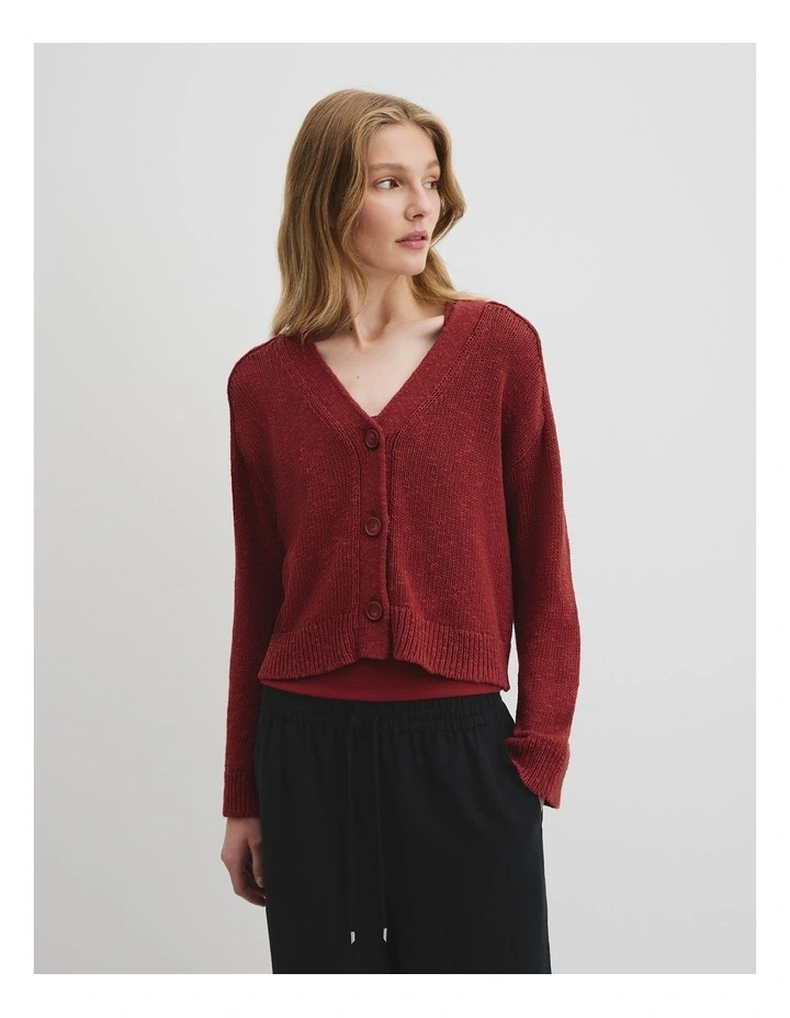 Textured Knit Cardigan in Brick image 2