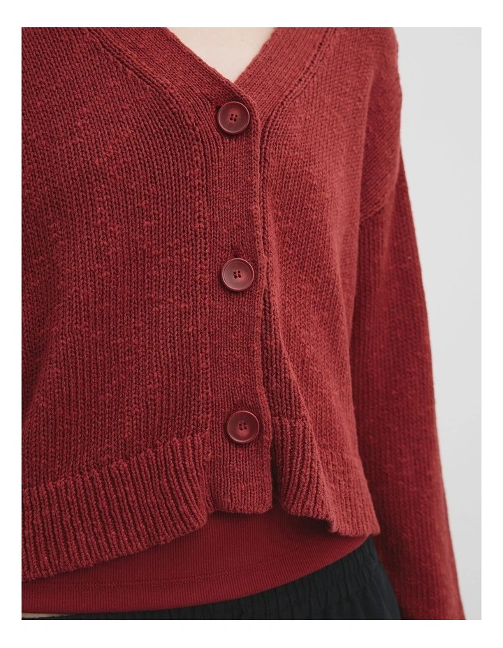 Textured Knit Cardigan in Brick image 3