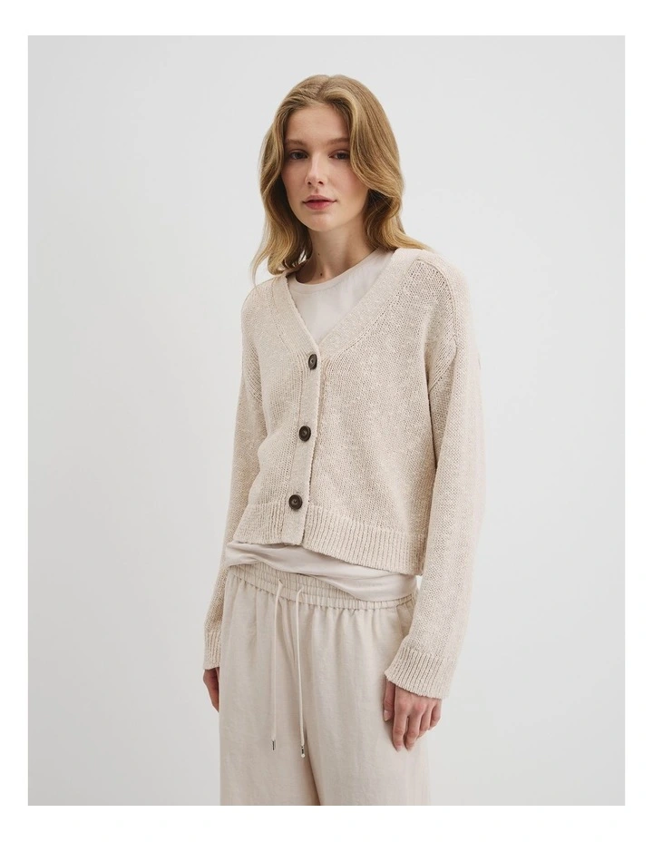Textured Knit Cardigan in Almond Marle image 1