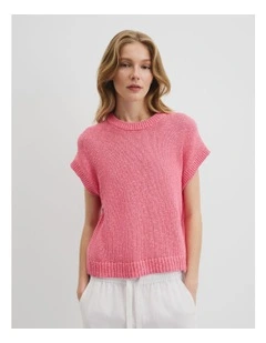 Textured Knit T-shirt in Rouge Pink