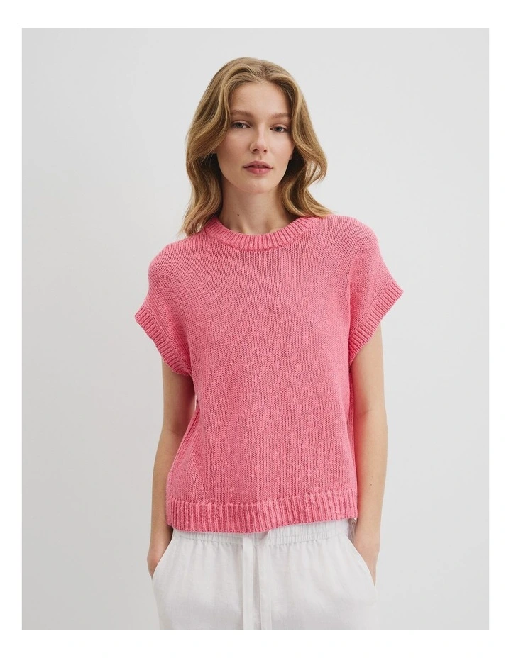 Textured Knit T-shirt in Rouge Pink image 1