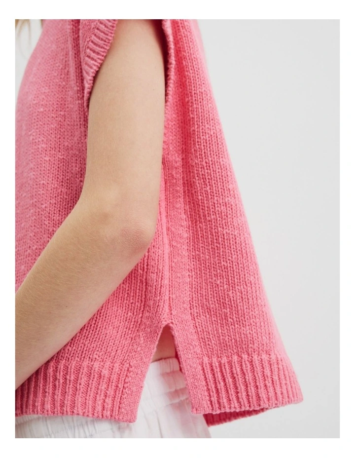 Textured Knit T-shirt in Rouge Pink image 2
