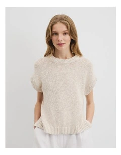 Textured Knit T-shirt in Almond Marle