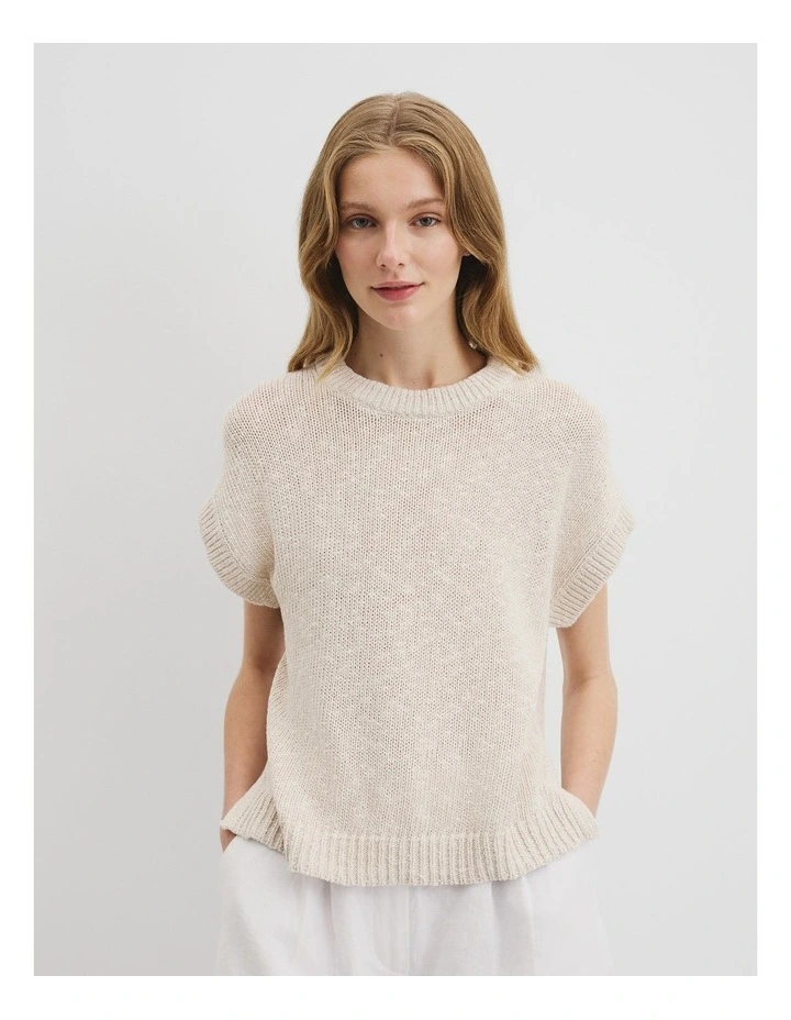 Textured Knit T-shirt in Almond Marle image 1