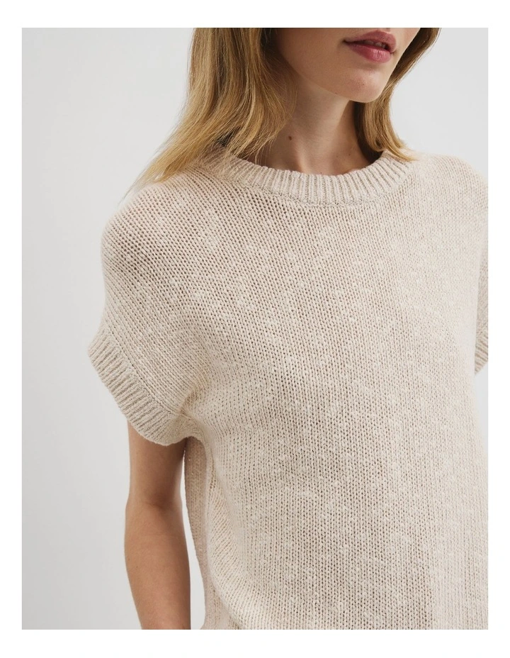 Textured Knit T-shirt in Almond Marle image 2