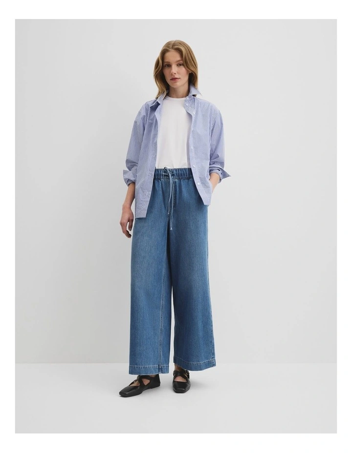 Drawstring Jean in Mid Blue Wash image 1