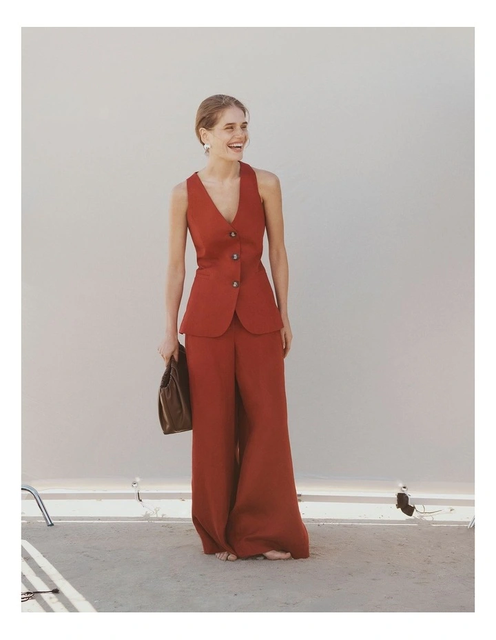 Organically Grown Linen Panel Pant in Brick image 2