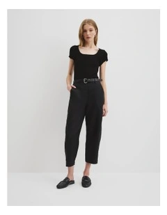 Organically Grown Linen Tapered Pant in Black
