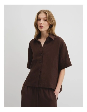 Organically Grown Linen Short Sleeve Shirt in Cocoa