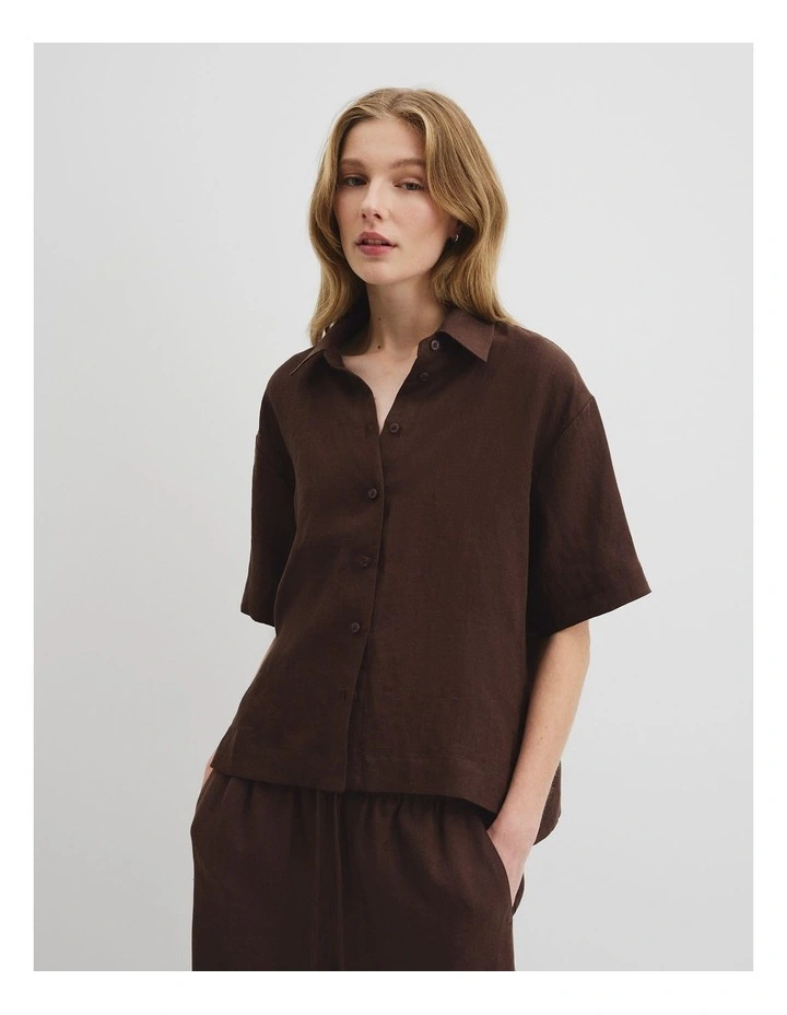Organically Grown Linen Short Sleeve Shirt in Cocoa image 1