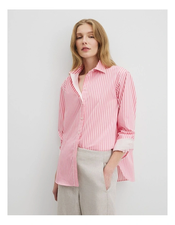 Australian Cotton Stripe Oxford Shirt in Pink Stripe image 2