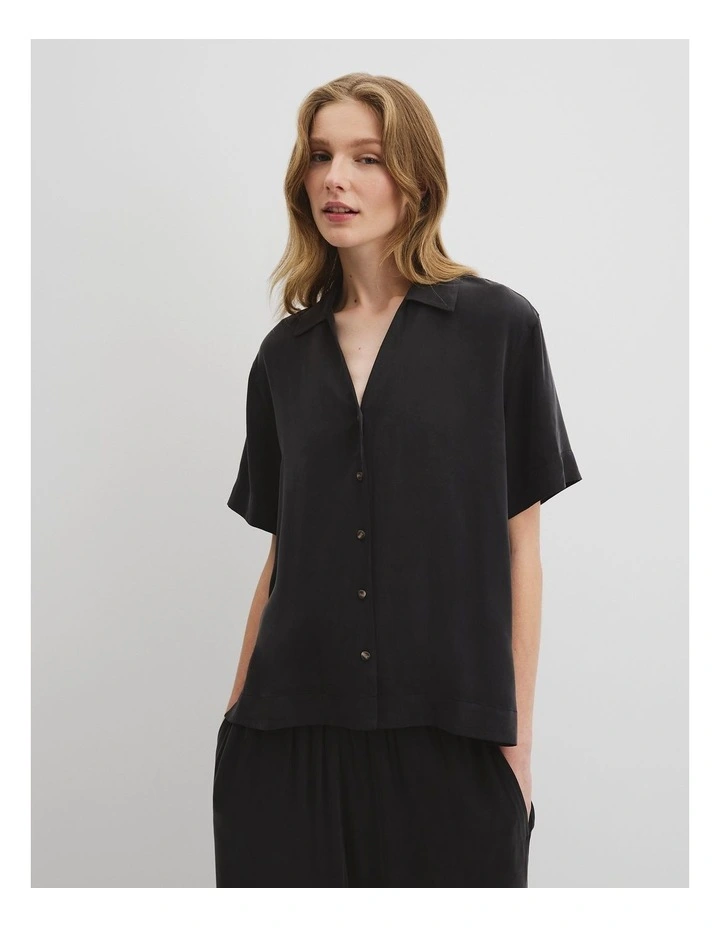 Short Sleeve Cupro Shirt in Black image 1