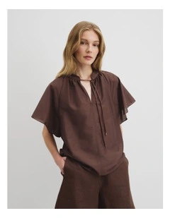 Flutter Sleeve Blouse in Cocoa