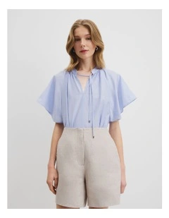 Flutter Sleeve Blouse in Ice Blue